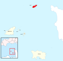 Location of Alderney in relation to Guernsey.