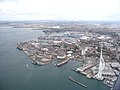 Spinnaker Tower and harbour from the air