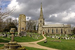 St George Ticknall with remains of old church.jpg