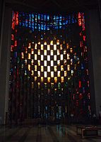 The baptistry window by John Piper from inside the cathedral.