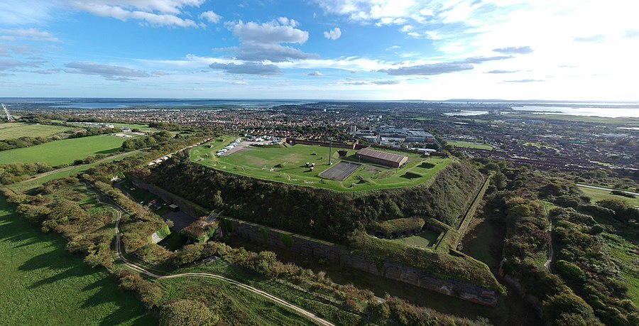 Fort Widley from North, with Portsmouth, Isle of Wight, and Solent