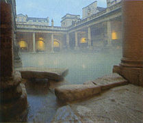 Steam rising from the Great Bath.