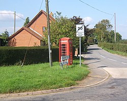 Telephone box and the start of the lane to Ringshall church - geograph.org.uk - 968260.jpg
