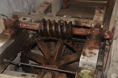 Transmission gears. The screw above powers the wheel below.