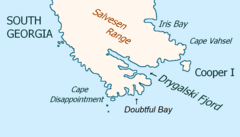 Southeast extremity of South Georgia with Cooper Island</small>