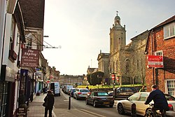 Blandford Forum, View from East Street into Market Place - geograph.org.uk - 1756505.jpg
