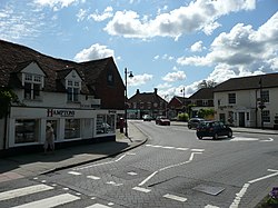 Haslemere Road and Portsmouth Road mini-roundabout in Liphook, Hampshire, England 3.jpg