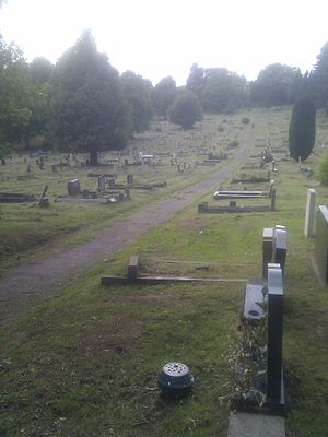 View facing North of pathway with graves to the right.