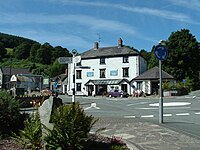 Looking across towards the Glyn Valley Hotel from the village center.