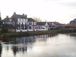 The Swan Hotel on the River Thames at Egham Hythe, Surrey, seen from the east.jpg